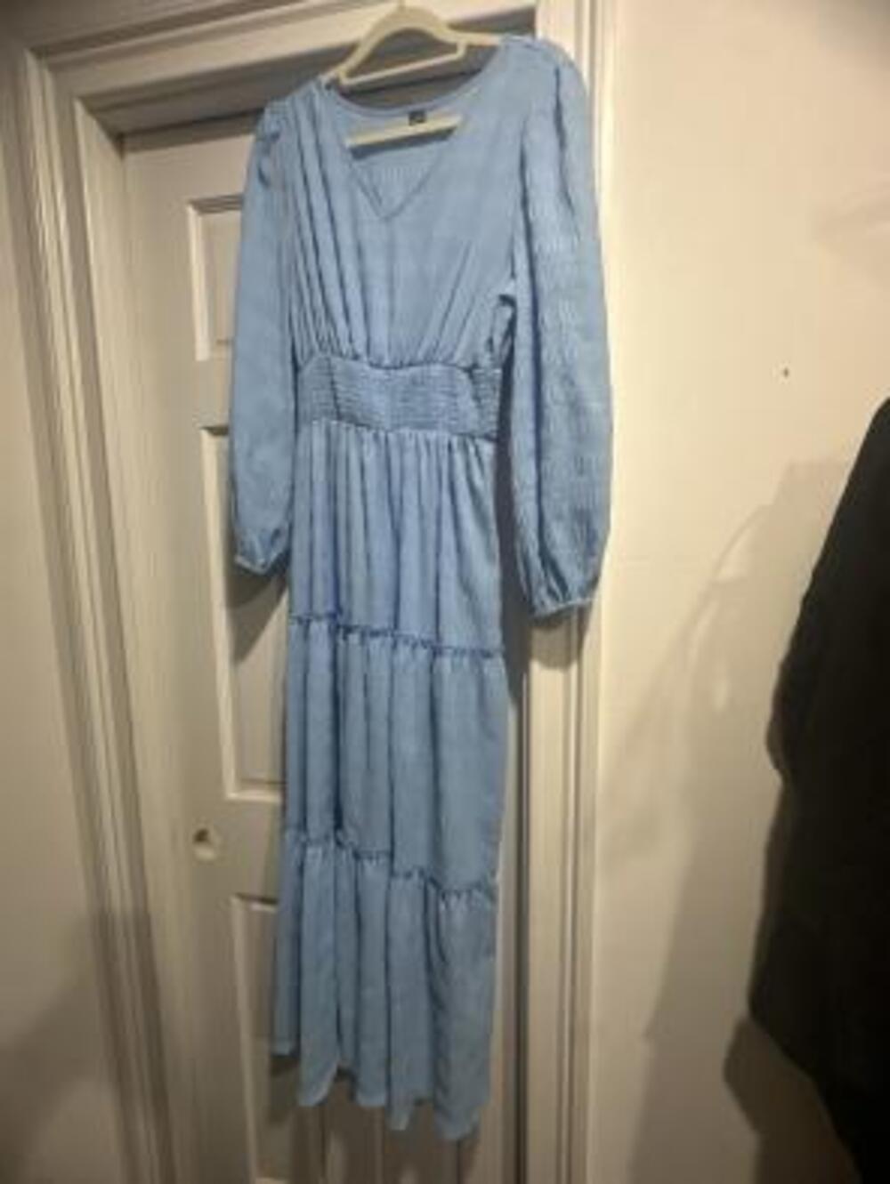 Light Blue Long Sleeve Tiered Maxi Dress